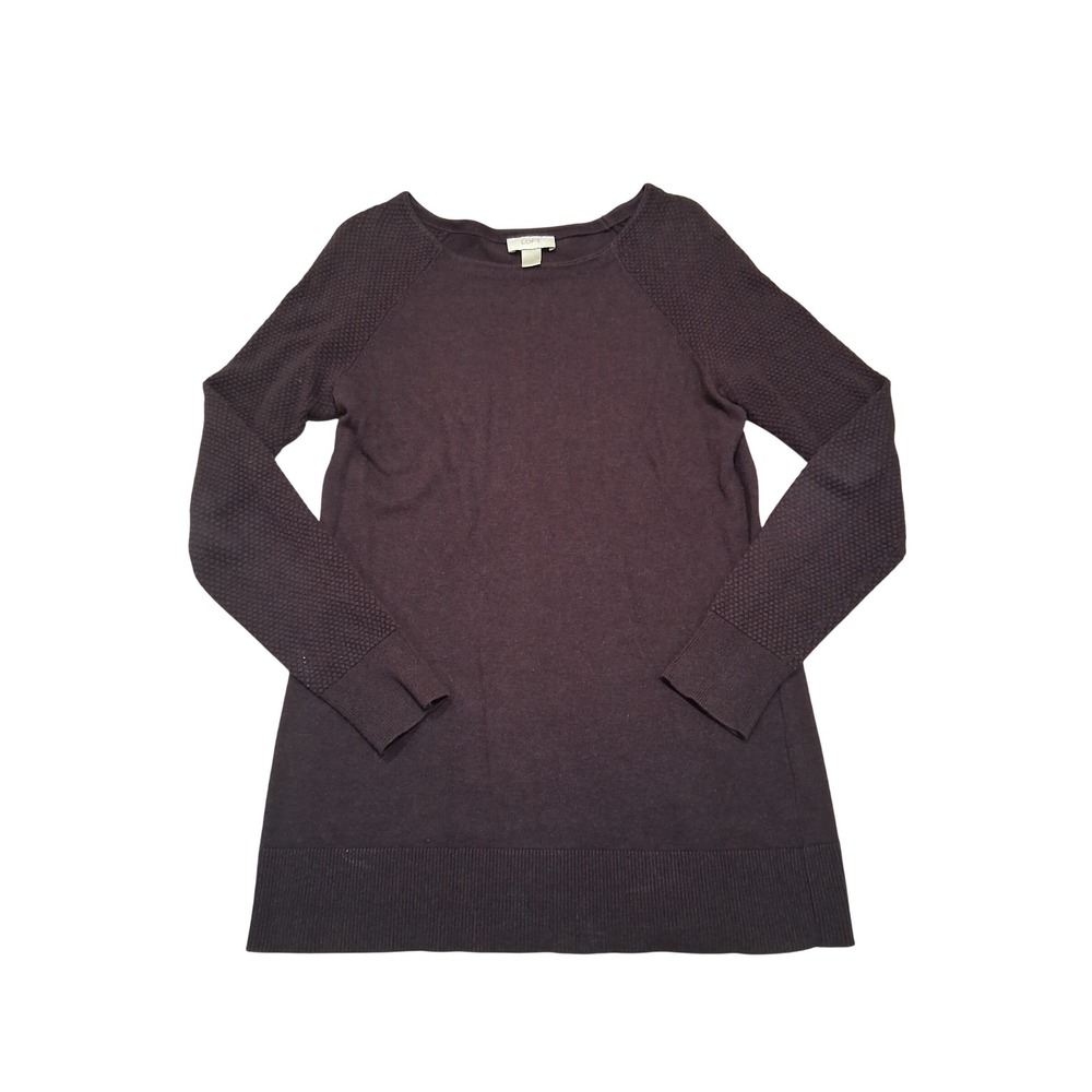 Loft Womens Small Plum Burgundy Raglan Textured Sleeve Tunic Sweater Long Sleeve